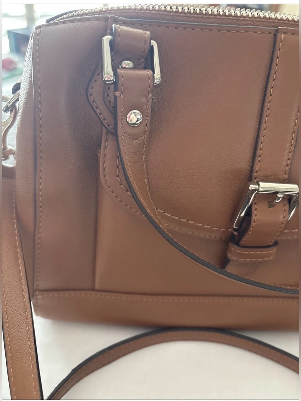 Coach Tan Leather Satchel with Detachable Strap zipper crossbody bag. - Picture 2 of 16